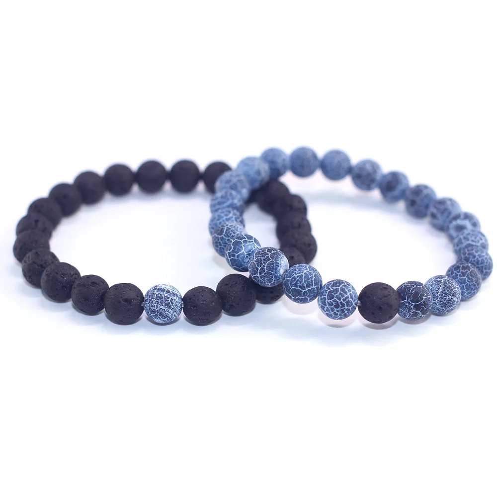

New Products Couple Jewelry 8mm Volcanic Stone Weather Stone Scrub Stone Set Bracelet For Women Men Jewelry Gift