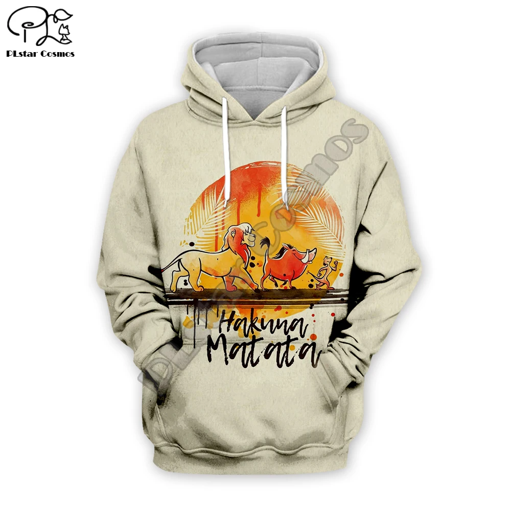 

Men Women Lion King Art paintings 3D Hoodies Hakuna Matata letter Print Hooded Autumn long sleeve Sweatshirts Cartoon pullover