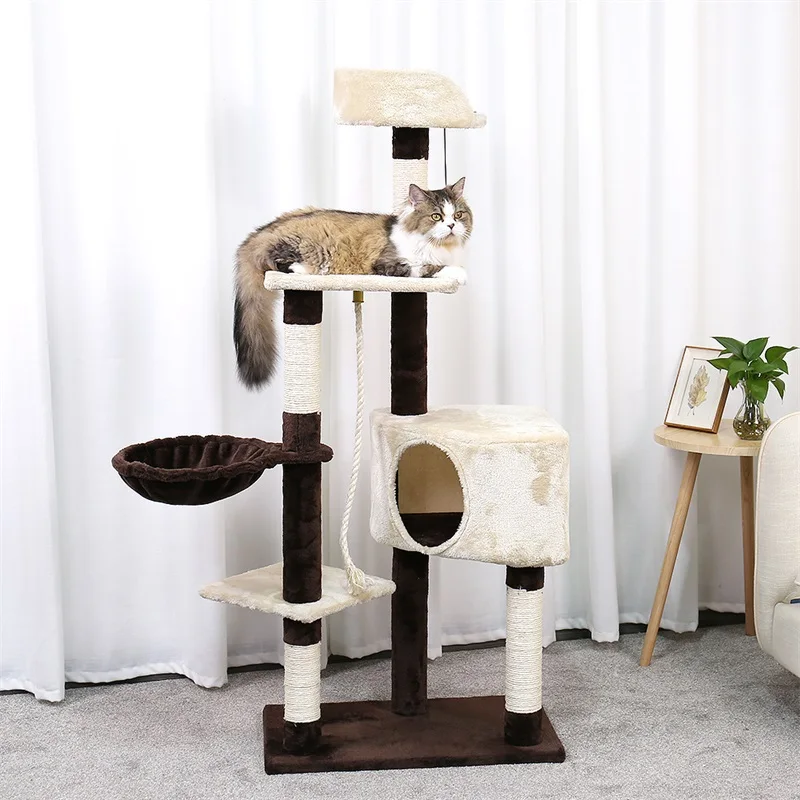 H173CM Cat Tree House with Hanging Ball Kitten Furniture Scratch Solid Wood for Cats Climbing Frame Cat Condos Domestic Shipping H173CM Cat Tree House with Hanging Ball Kitten Furniture Scratch Solid Wood for Cats Climbing Frame Cat Condos Domestic Shipping