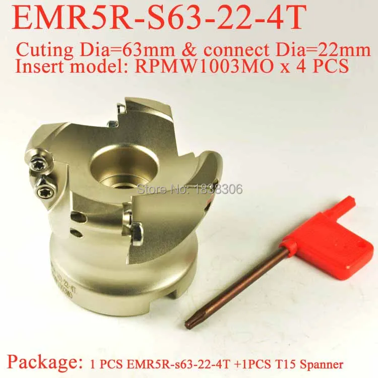 

End mill Milling Cutter Face EndMill tool 1pcs EMR5R cutting 63mm 22mm bore 4T Face Mill Head CNC Milling Cutter RPMW1003MO