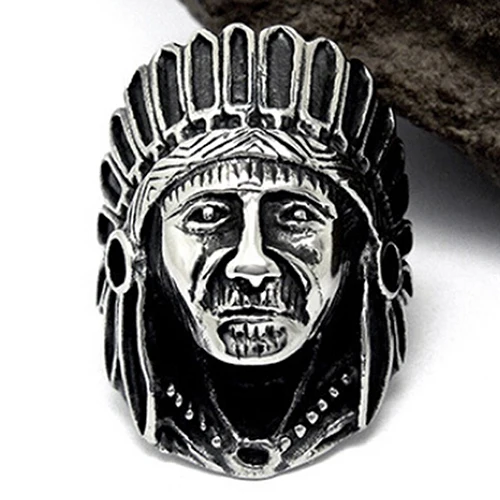 

Vintage Finger Ring Classic Men Women Jewelry Antique Silver Color Alloy Biker Ring Punk Indian Chief Pattern Ring