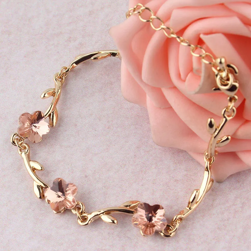 Простые розовые браслеты с кристаллами, золотой браслет-цепочка для женщин, Pulseiras Femininas Pulseras Mujer, модные ювелирные изделия ручной работы