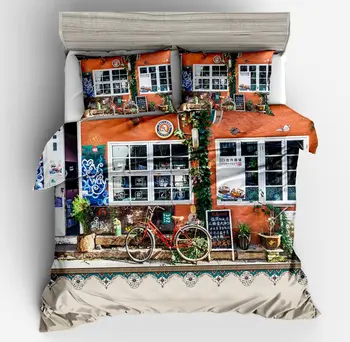 

3d modern stgle Building City yellow House Bedding Set Duvet Cover Twin Full Queen KingSize Pillowcase adult child home ornament