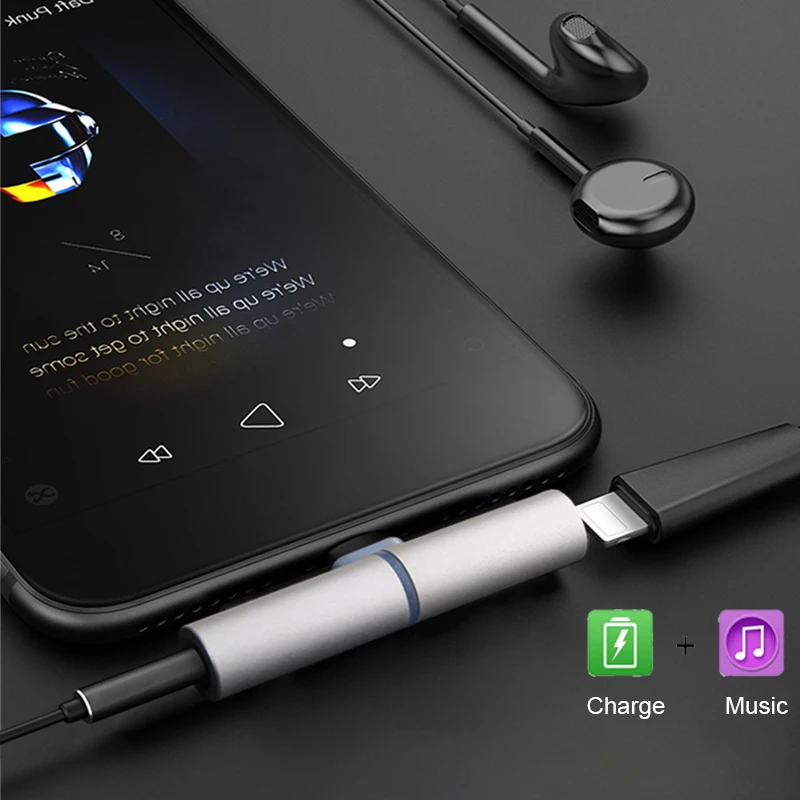 2 in 1 Adapter For iphone 7 8 plus X 10 For lightning Charging Adapter Cable Audio 3 5mm Music Earphone Adapter Headphone Jack