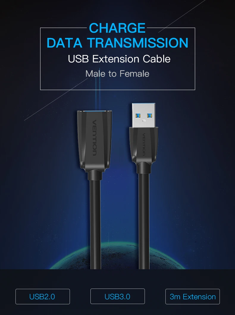 Vention USB 2,0 кабель USB3.0 удлинитель для мужчин и женщин кабель для передачи данных USB для ПК клавиатура принтер камера мышь игры