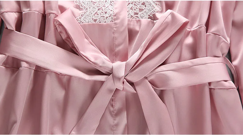 Queenral 2PCS Robe Gown Sets Women's Sleepwear Women Sexy Lace Bathrobe + Mini Night Dress Bathrobe Nightie Set Summer Lingerie 3