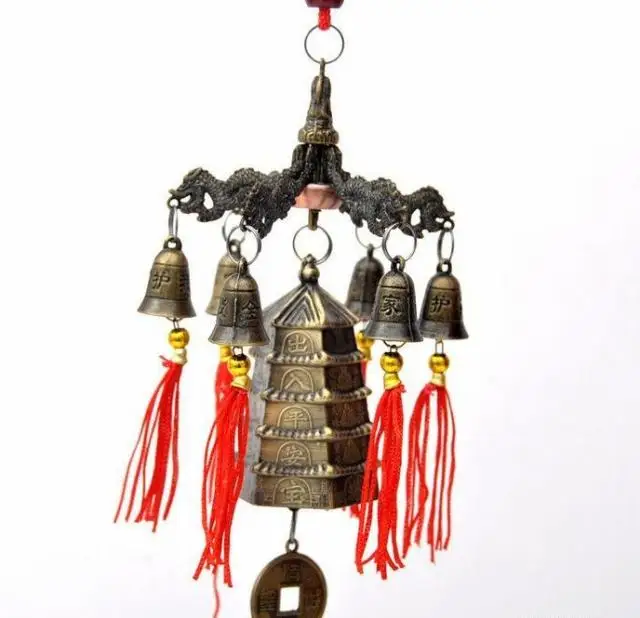 The wind bell tower tower six angle Wangcai powerful magic bell chimes