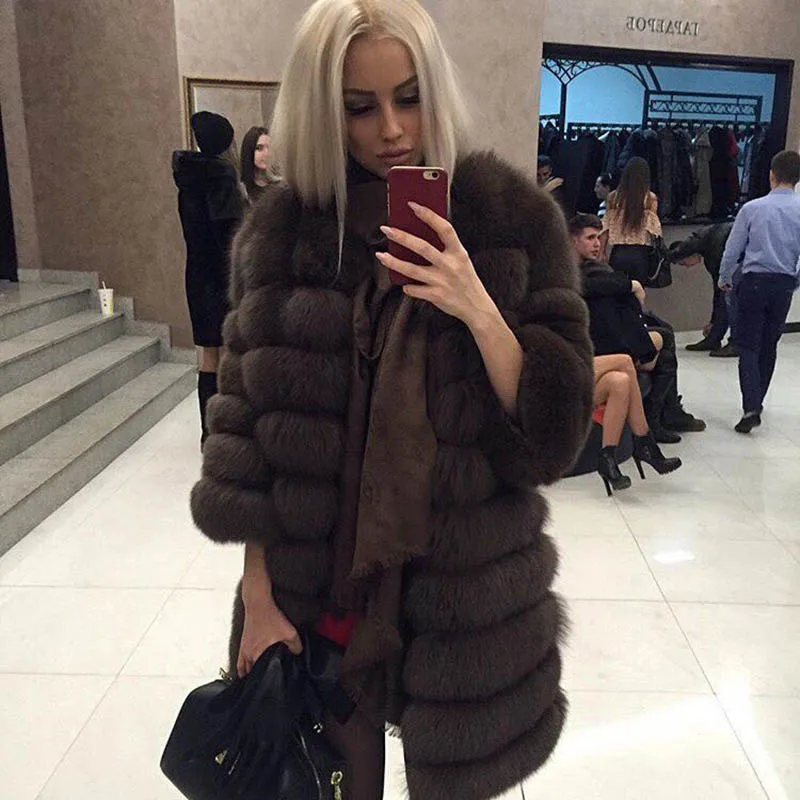 2016 New Fashion Fox Fur Coat Women Winter coat Medium Long Luxury Fur Coat Female Jacket Overcoat 90CMLlength Coats