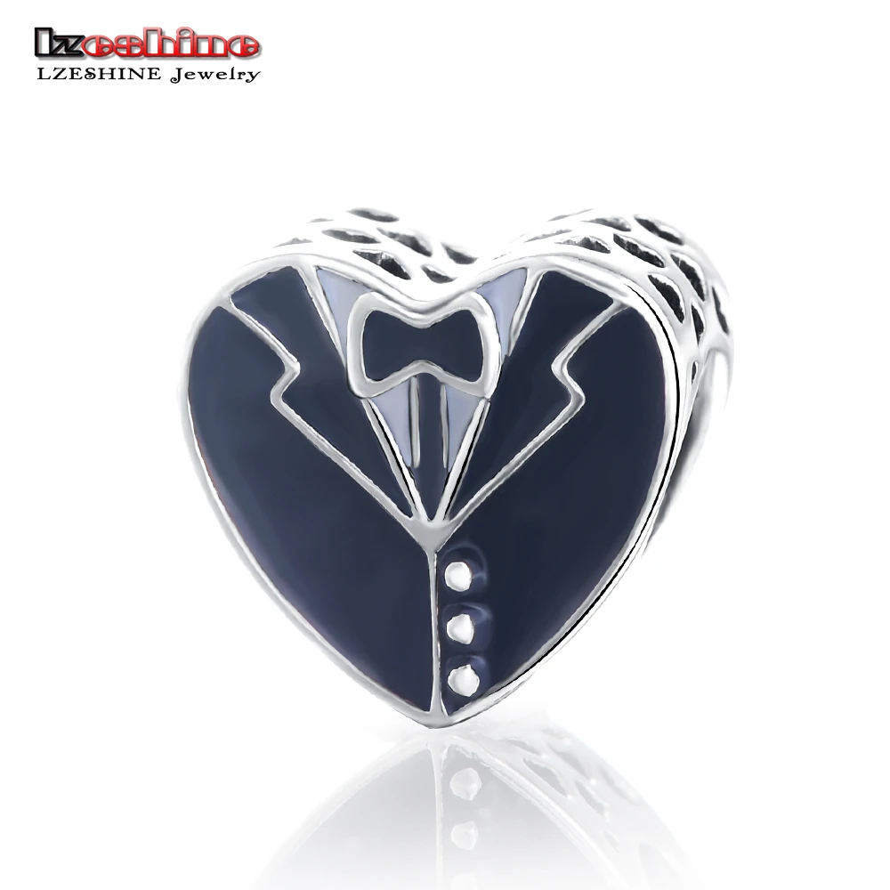 LZESHINE подлинные серебро 925 Подвески черные и белые Эмаль Сердце fit Для женщин бисер