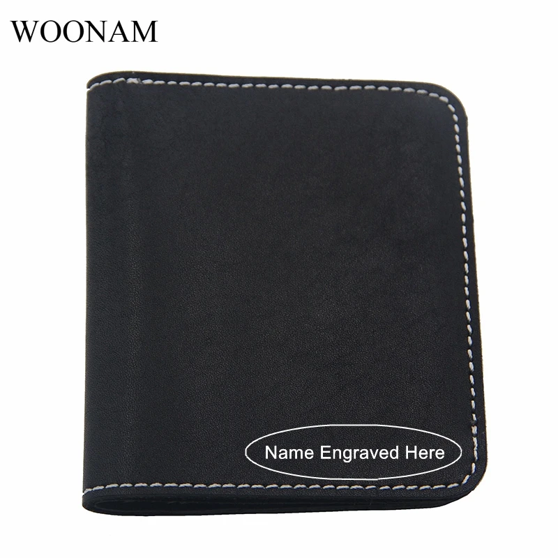 

WOONAM Handmade Your Name Engraved Personalized Men's Slim Custom Fold Short Wallet MB085