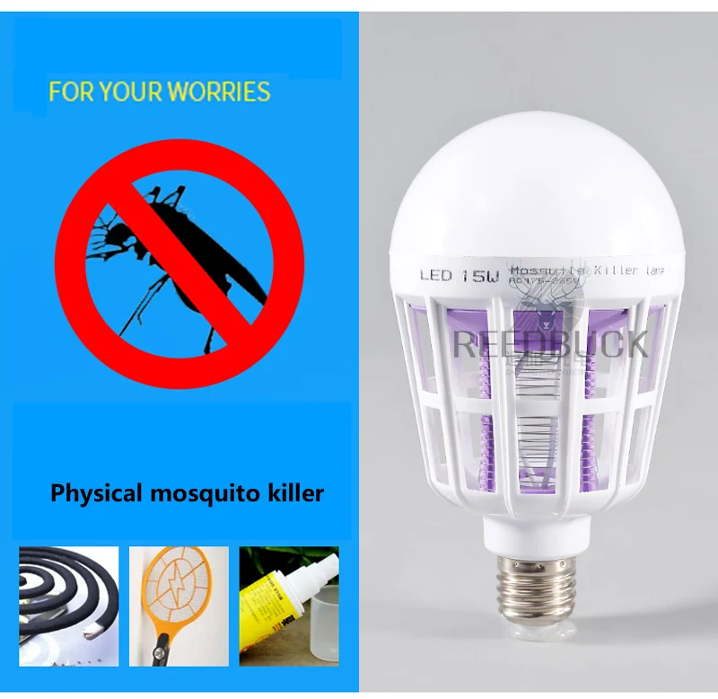 LED Mosquito Killer Lamp E27 AC 220V 15W LED Bug Zapper Trap Light Electric Insect Anti Mosquito Repeller Killing Fly Bug Lamps (6)