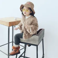 Little Girls Winter Coats Natural Rabbit Fur girls O-Neck Jackets Rabbit Fur Full Sleeve Fur Clothes for 2-7Y girls Warm Outwear