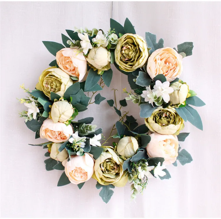 Flone European Artificial Peony Wreaths Silk Flower Simulation Flowers Wreaths Door Ornaments Garland Wedding Home Party Decor (7)