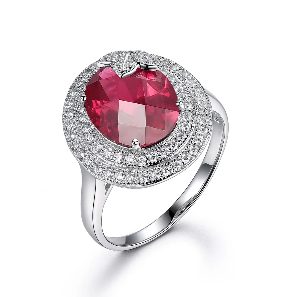 L& Цзуань 925 пробы серебряные кольца 5.26ct с красным Рубином романтическая роскошь кольцо Свадебные Ювелирные украшения для женщин рождественские подарки - Цвет камня: Красный