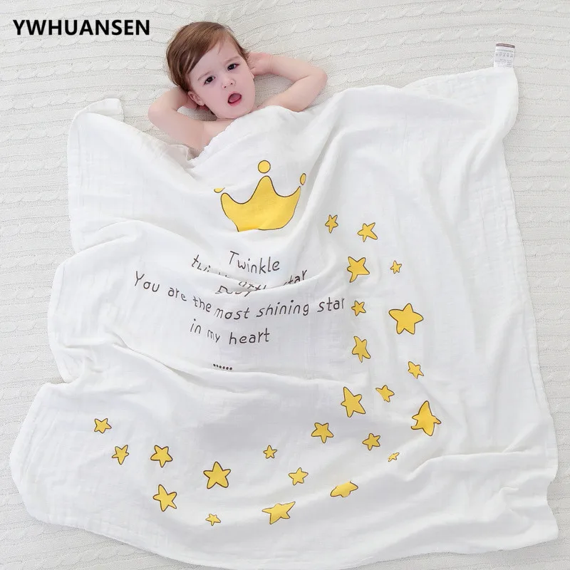 YWHUANSEN, Двухслойное муслиновое одеяло с короной, хлопковые пеленки, детское банное полотенце, покрывало для фото новорожденных, детское постельное белье - Цвет: 1