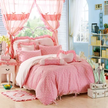 

100% Cotton Polka Dot Bedding Set Bedclothes Rose Flowers Pink Duvet Quilt Cover Pillowcase Girls Kid Teen / Adult Bed Linens