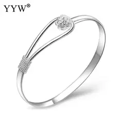 Fashion Romantic Silver Plated Rose Cherry Flower Carve Chain Cuff Bangle Bracelet For Women Simple Gift 925 Caved Jewelry