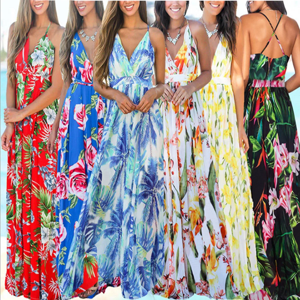 

Dress 2019Top Bohe Dress Women's Floral Bodycon Derss Elegant Sleeveless Party Long Dress