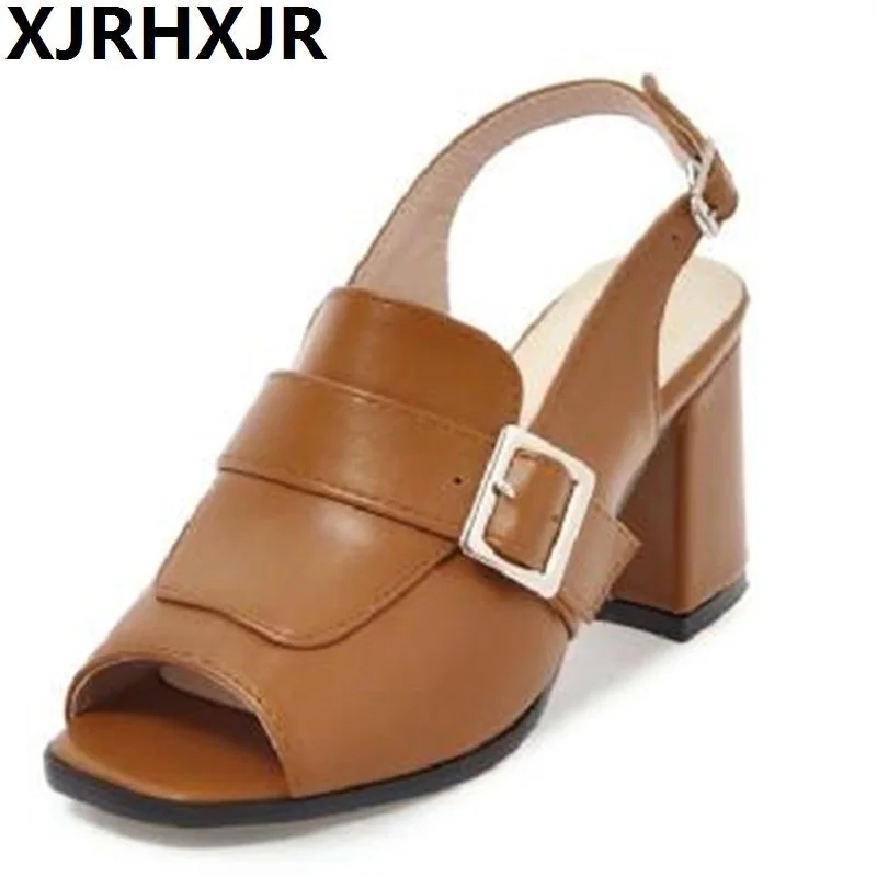 

XJRHXJR 2019 New Summer Fashion High Heel Sandals Women Open Toe Sandals Thick Heels Ladies Sandals Shoes Large Size 34-46