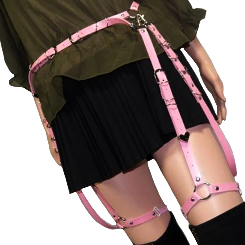 

2019 Fashion pink leather harness body bondage belts for women microcycle hip waist Cincher garter belt accessories