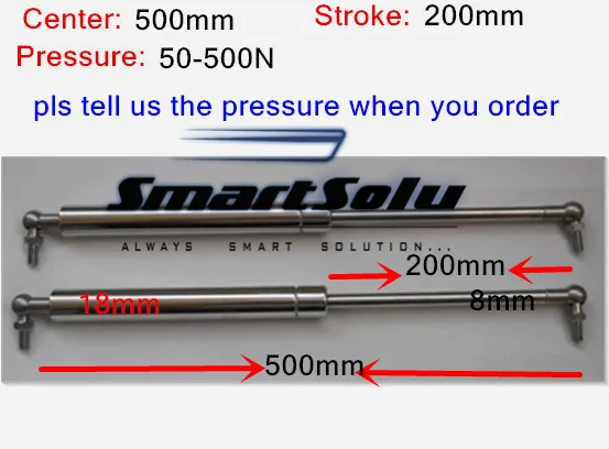 

free shipping 50 to 500N force 500mm central distance,200mm stroke, stainless steel Gas Spring, Lift Prop Gas Spring Damper
