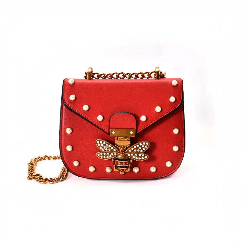 

Bee Lock Lady Saddle Bag Pearl Decorative 2019 New European And American Girl Chain Single Shoulder Fashion High Quality Clutch