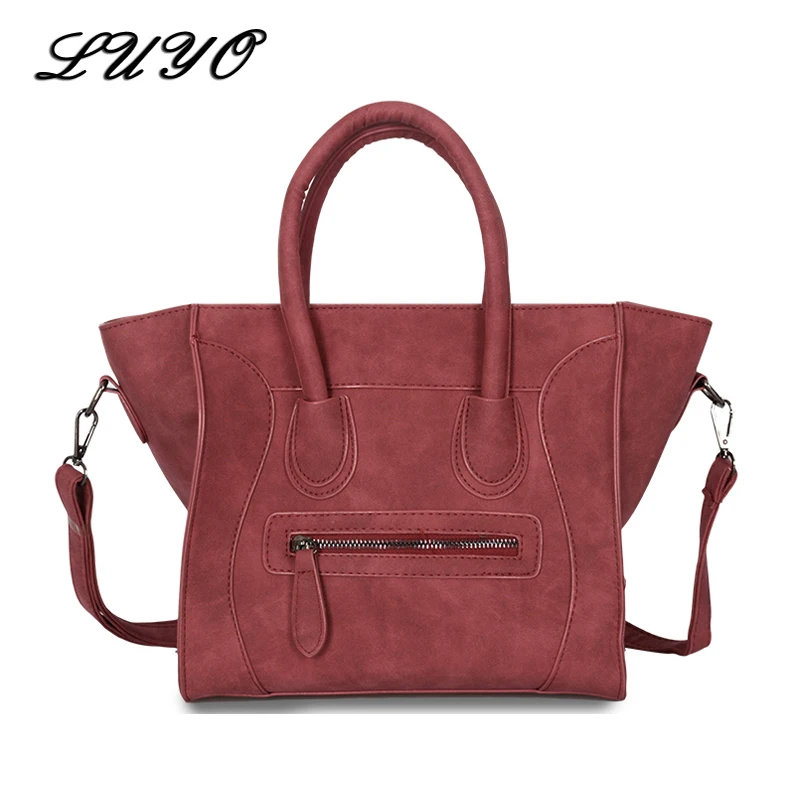 

LUYO Smiley Suede Pu Leather Women Luxury Handbags Crossbody Shoulder Bags For Women Designer Trapeze Messenger Bag Female Sac