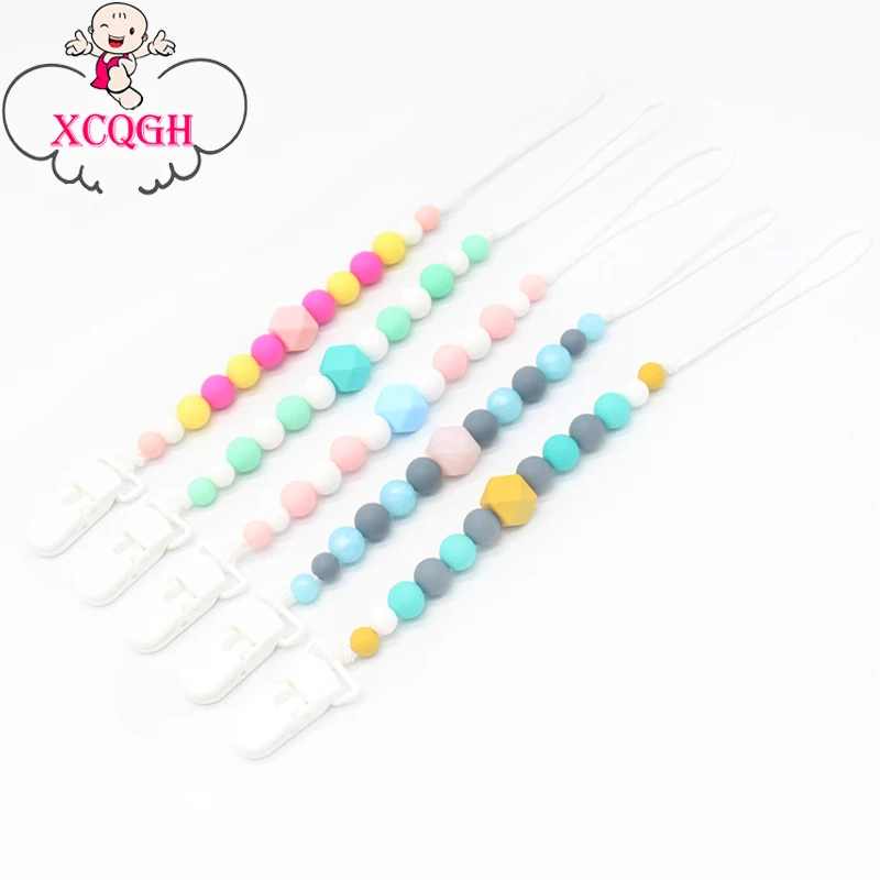 

XCQGH 1Pc Silicone Pacifier Chain Baby Teething Chew Teethers Pacifier Clips With Food Grade Silicone Beads Accessories