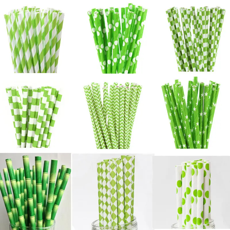 

25pcs Grass Green Paper Straws For Birthday Wedding Decorative Event Party Supplies Environmental Drinking Straws