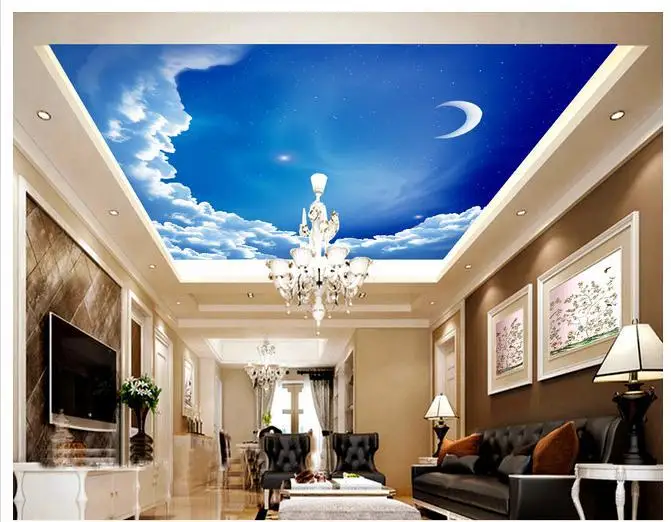 3d murals wallpaper custom Non-woven Blue sky white clouds the moon zenith background | Обустройство дома