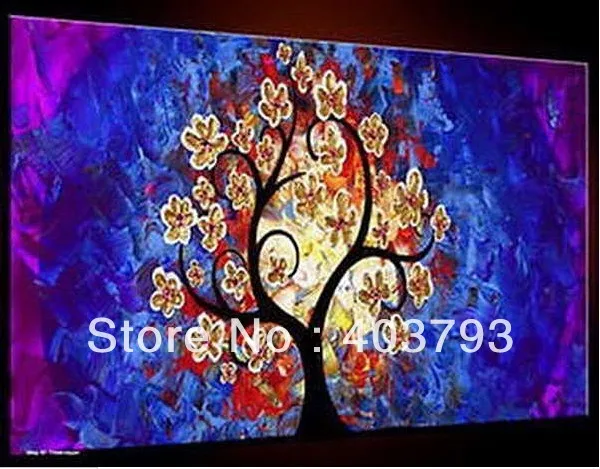 

High quality MODERN ABSTRACT HUGE WALL ART OIL PAINTING ON CANVAs green leaf white flower FREE SHIPPING