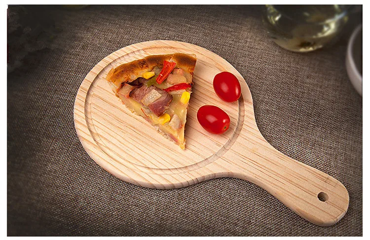 Деревянная круглая подставка для пиццы с ручкой Экологичная поверхность паза для пиццы из камня дерево суши/Торт/фрукты/сыр тарелка чайный поднос