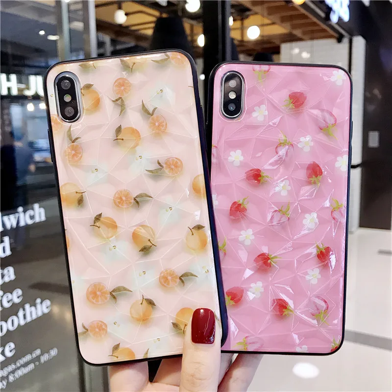 

3D Diamond Glitter Case For iPhone 7 Cartoon Orange Fruit Patterned Soft TPU Candy Cover For iPhone 6s 7 8 Plus X XR Xs Max
