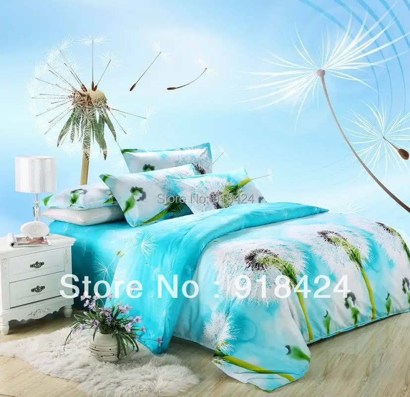 

FreeShipping!The Dandelion 3D reactive printing bedding set.Soft velvet Quilt cover 200*230cm+sheet 230*250cm+2pillowcase48*74cm