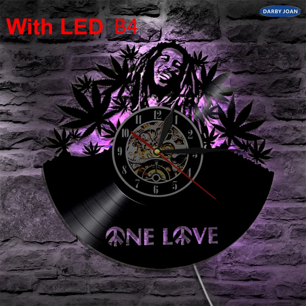 Bob Marley One Love For Reggae Lover Vinyl Clock Led Light Vintage LP Record Handmade Gift Decorative Silhouette Lamp