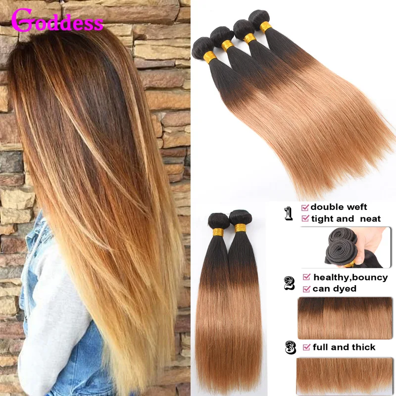 

7A Ombre Hair Weave Bundles 4 Bundles Of Straight Ombre Bundles T1B/27 Two Tone Unprocessed Brazilian Ombre Hair Bundle Deals