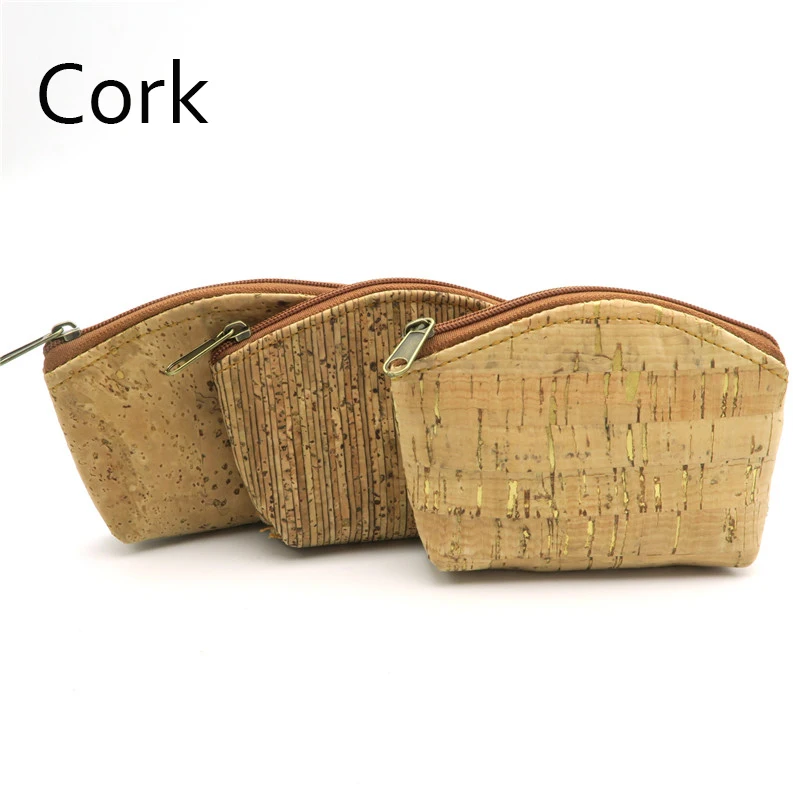 Natural cork handmade coin purse women small wallet 11X8CM with sliver skin of tree vegan ...