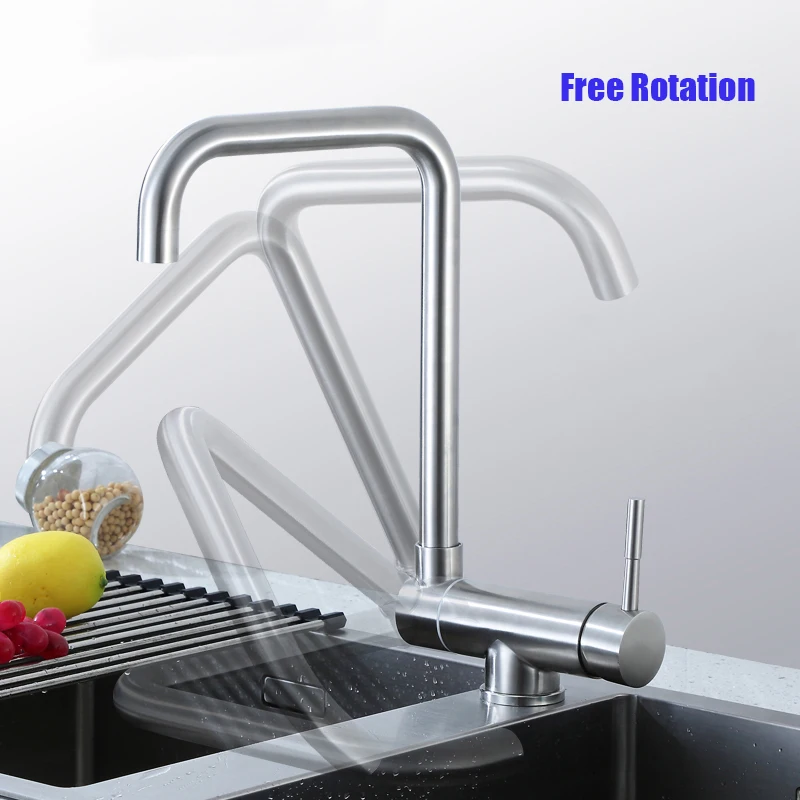 Grifo Giratorio Oculto Para Cocina Mezclador De Agua Para Fregadero Montaje En Cubierta De Un Solo Orificio Superficie De Acero Inoxidable 304 Calidad Cepillada Grifos De La Cocina AliExpress