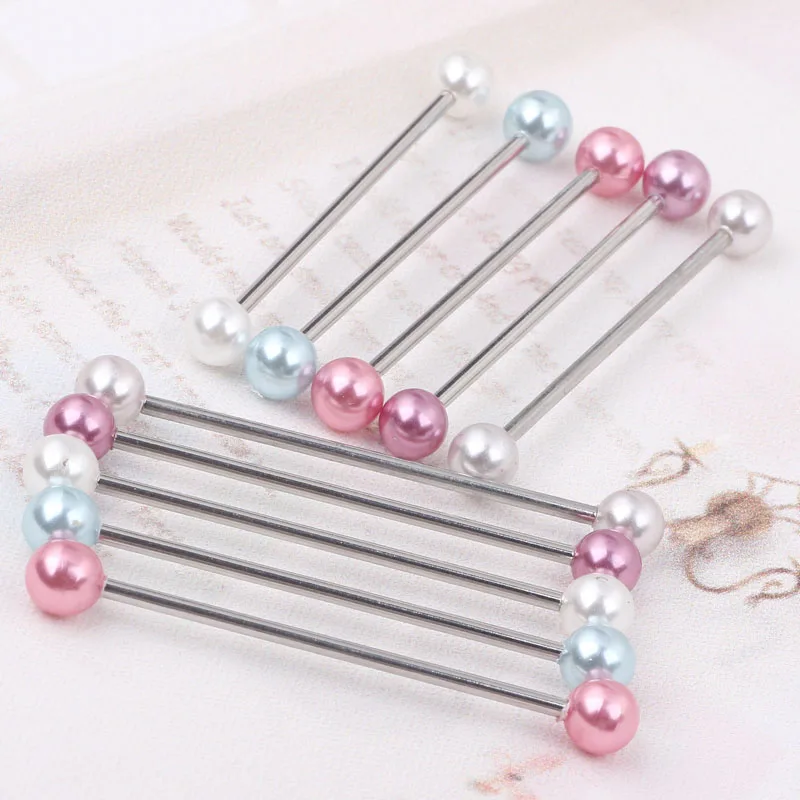 2pcs Industrial Piercing Barbells Acrylic Pearl color Piercing Bars 5