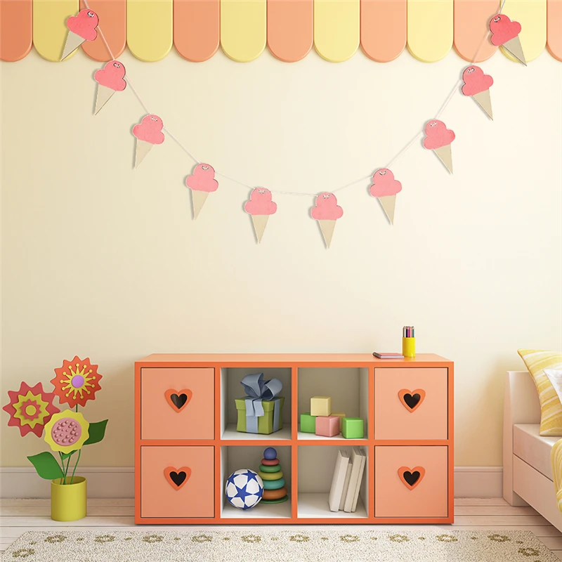 Decoration Ice Cream Woodchips Set Diy Wood Banner Wall Hanging For Kids Bedroom Wall Decor Bed Background Banner Home Decor