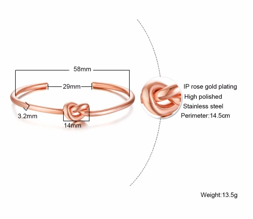 Женский браслет с завязывающимся узлом из нержавеющей стали, розовое золото, браслет с узлом в виде сердца