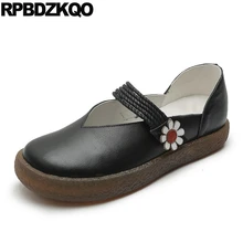 Традиционные китайские туфли сандалии ретро плоские Размер 41 большой размер Платформа выдолбить цветок цветочный Японская школа Мэри Джейн женщин красивая европейская последние отправка капель Мода весенняя осень