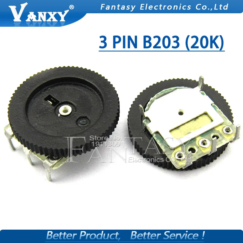 

10pcs Gear tuning potentiometer B203 20K 3pin 16*2mm Dial Potentiometer