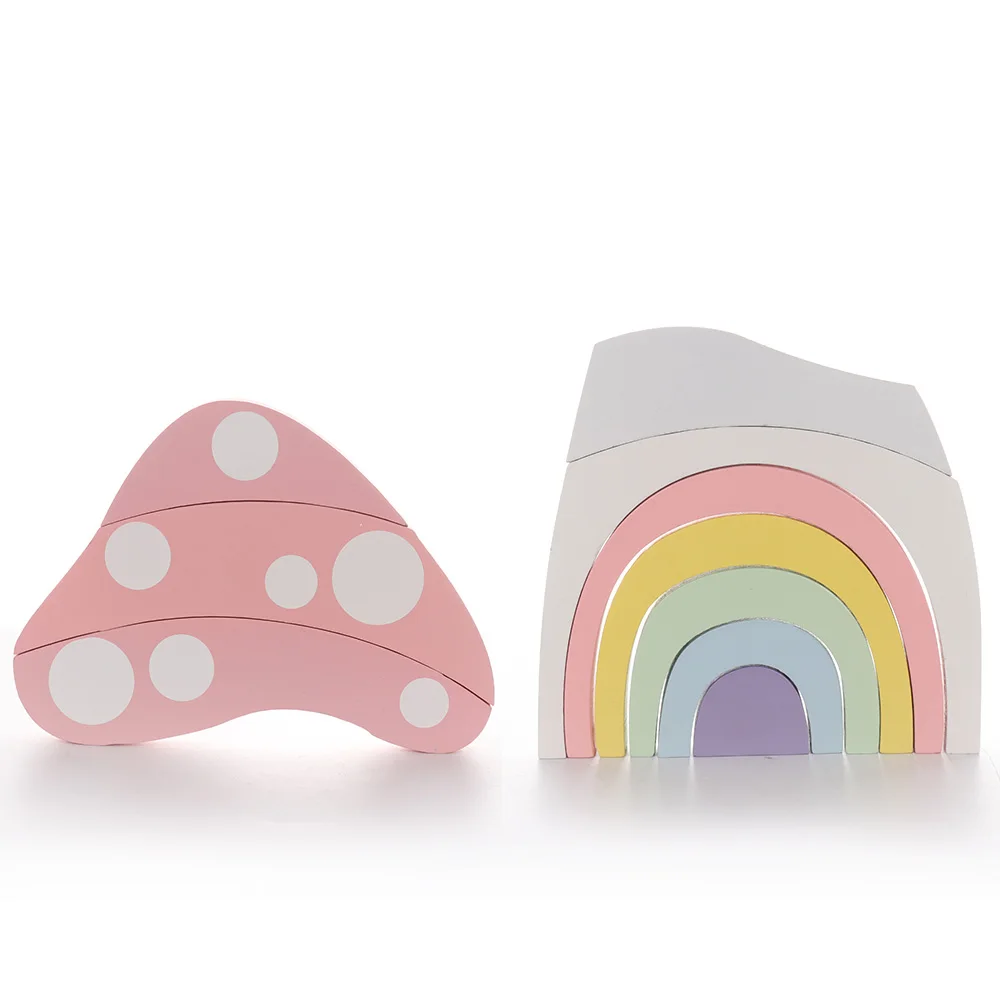 

Cute Wooden Block Mushroom Rainbow Children Building Blocks Toys Baby Early Learning Educational Kids Model Building Toy