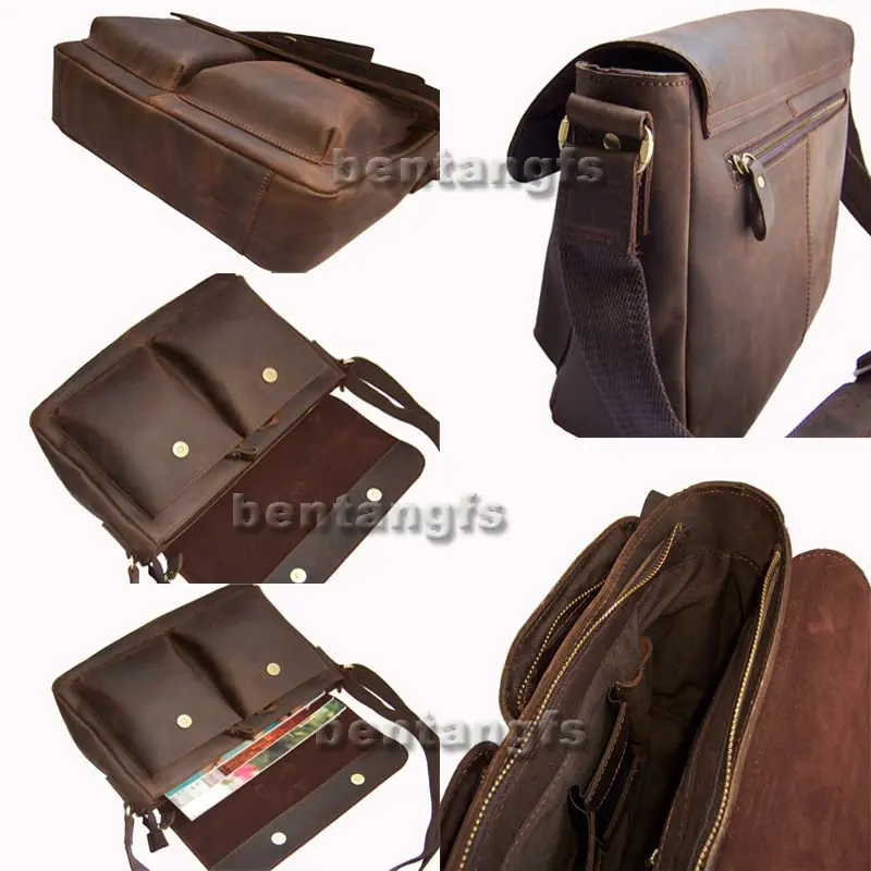 Винтаж Кожа Полного Зерна Неподдельная мужская Сумка Кожаная мужчины Crossbody кожа