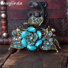 Винтажные Украшения для волос, античный металлический цветок, Когти для волос, стразы, заколка для волос для женщин и девушек