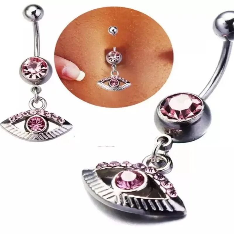 Hot Sale Surgical Steel Pink Eye Dangle navel rings Crystal Navel Bars