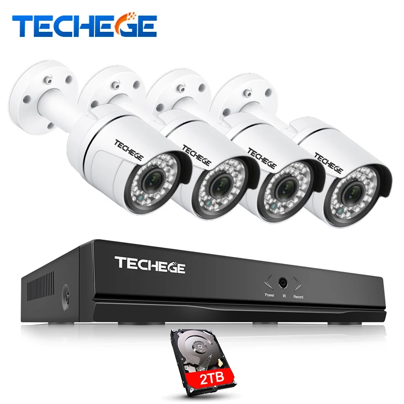 Techege 4CH 1080 P POE 48 В NVR kit HD 2.0MP IP Камера IP66 Водонепроницаемый открытый P2P PoE Комплект