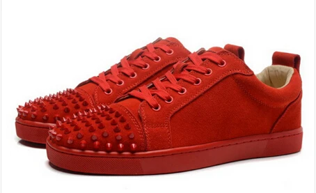 Самая популярная дешевая цена, мужские вулканизированные туфли с заклепками на плоской подошве с низким верхом, мужские замшевые кроссовки на шнуровке, мужская обувь, европейские Size39-47 - Цвет: Красный