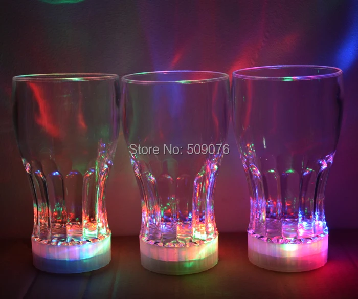

Free shipping 5pcs/lot 165ML/5.8OZ LED Auto-Light-Up Drink Flashing Acrylic Cola Beer Barware Glass Romantic Gifts